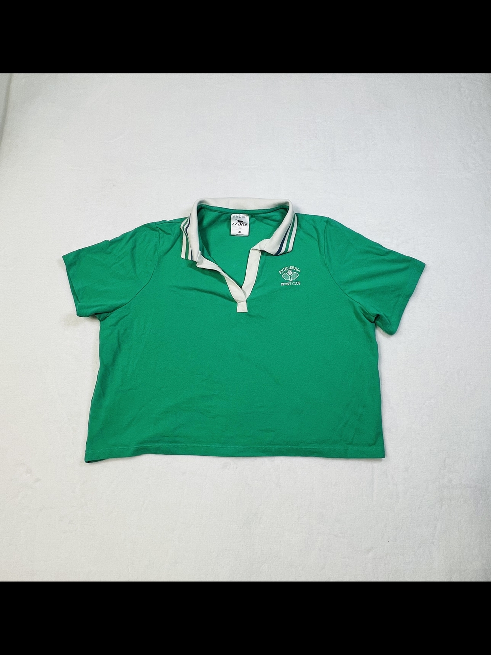 Crane Pickleball Sport Club Polo Shirt Green Womens XL Short Sleeve V-Neck Sport